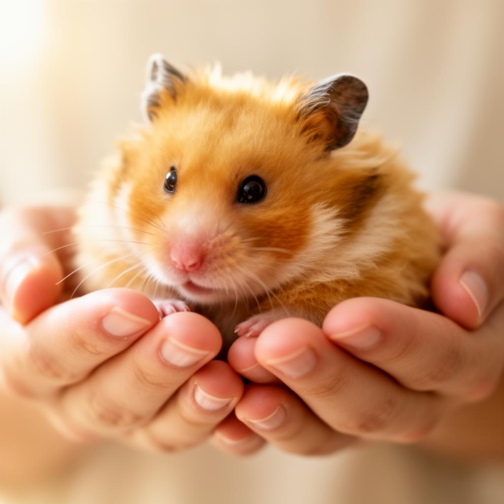 Hámster tierno en manos humanas