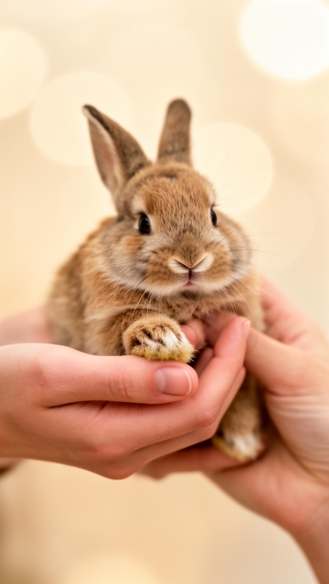 Manos sosteniendo con ternura la patita de un conejo