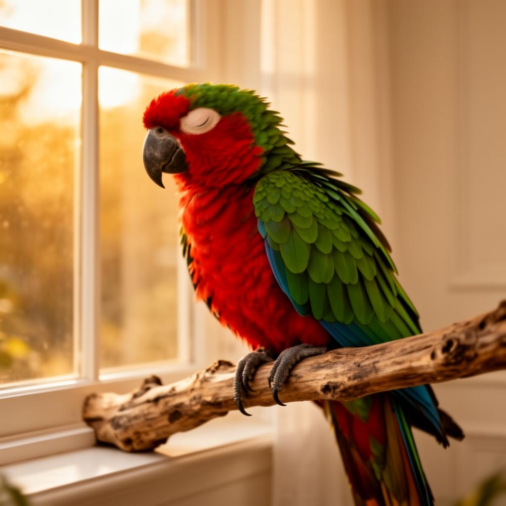 Loro colorido en rama de madera